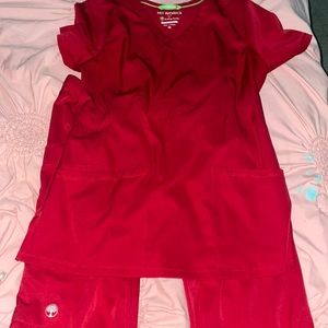 Pair of red scrubs